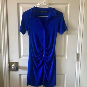 I Saw It First Royal Blue Collared Short Sleeve Button Down Mini Dress